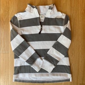 Grey & white striped JCrew quarter zip shirt